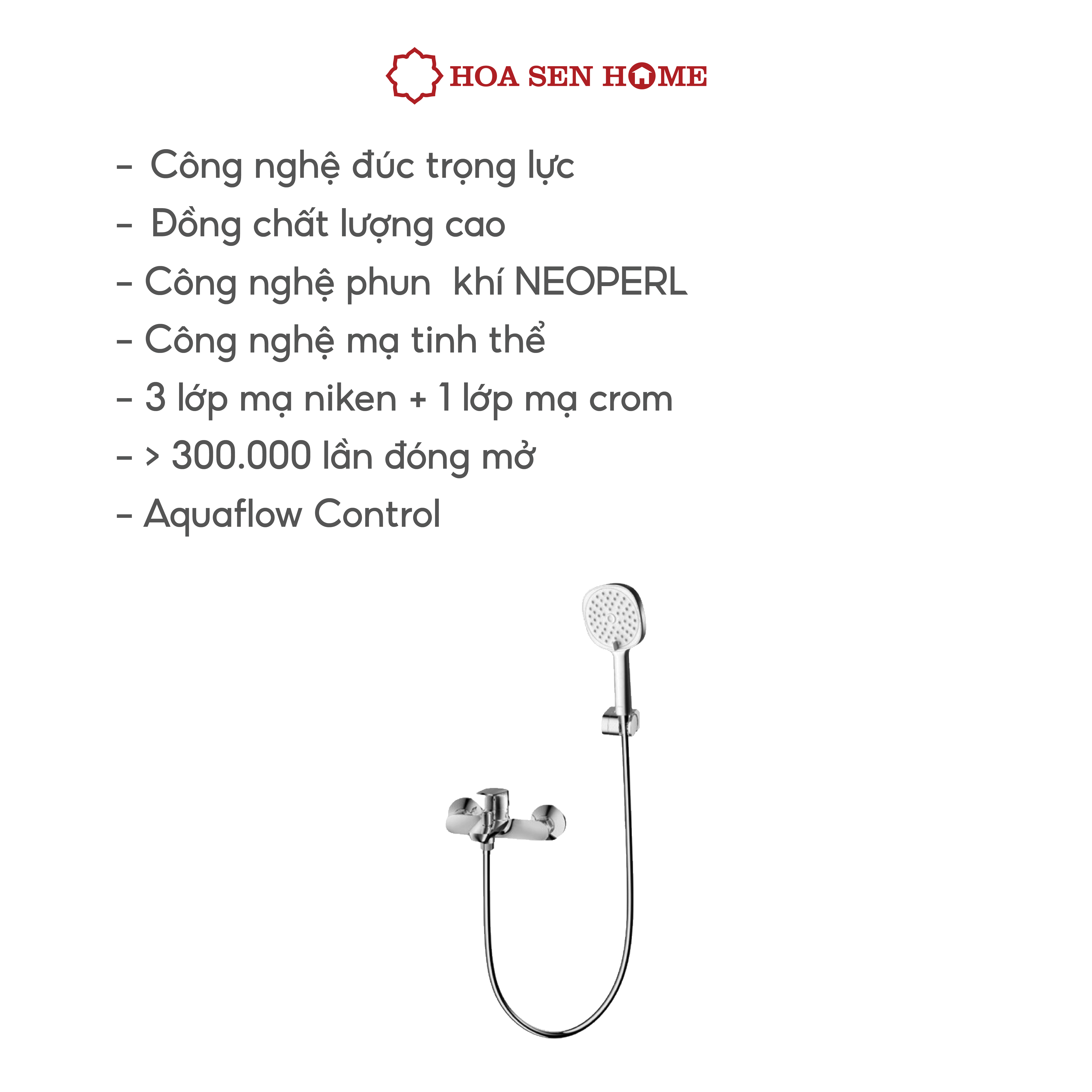 Sen dây TUSLO LUXURY S002 chất liệu đồng thau, công nghệ phun khí tân tiến, tiết kiệm nước - Hoa Sen Home - Hàng chính hãng