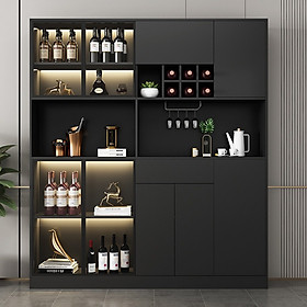 Tủ Vang Gỗ Trưng Bày Phối Cánh Kính Cường Lực, Đèn LED Dài 180cm Thương Hiệu SIB Decor TCK13