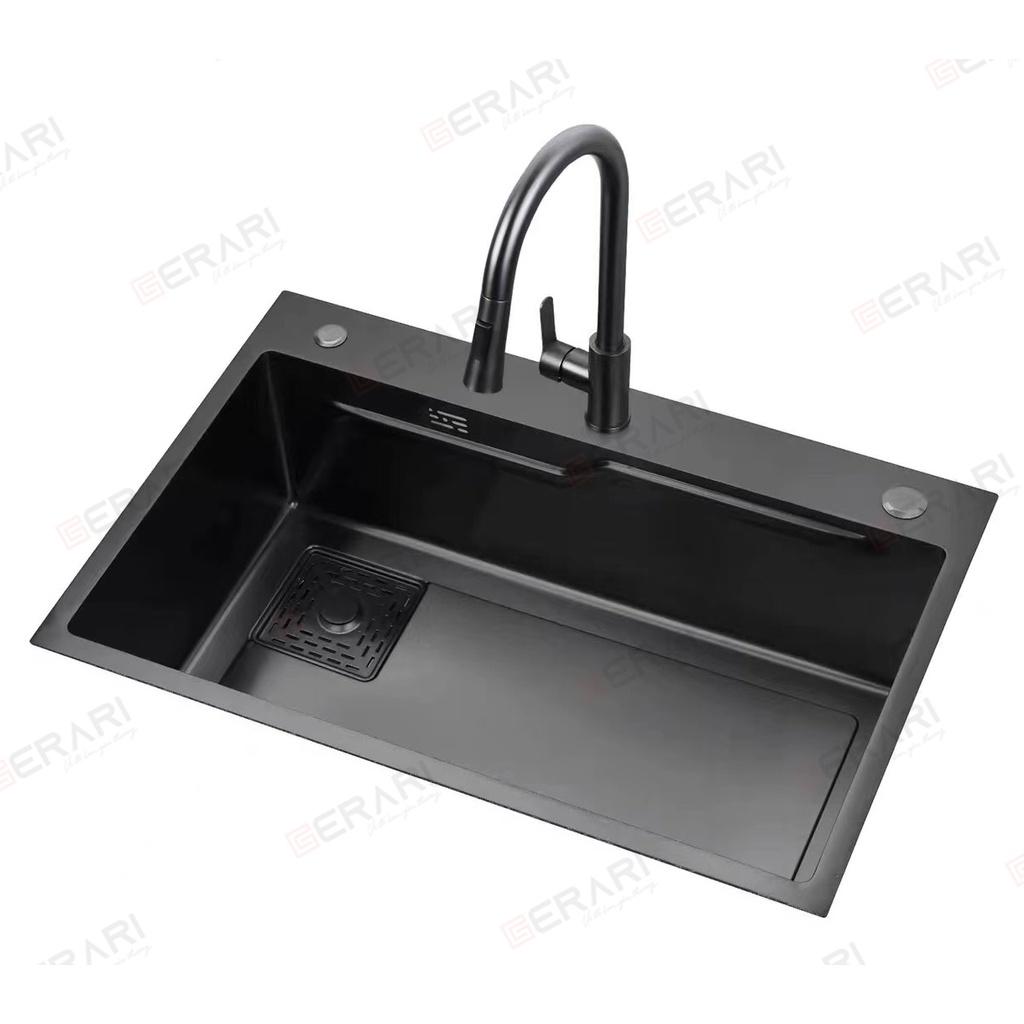 {CHÍNH HÃNG} Chậu rửa 1 hố Nano đen cao cấp kèm chậu nhỏ bên trong mã GC.7545D thương hiệu GERARI