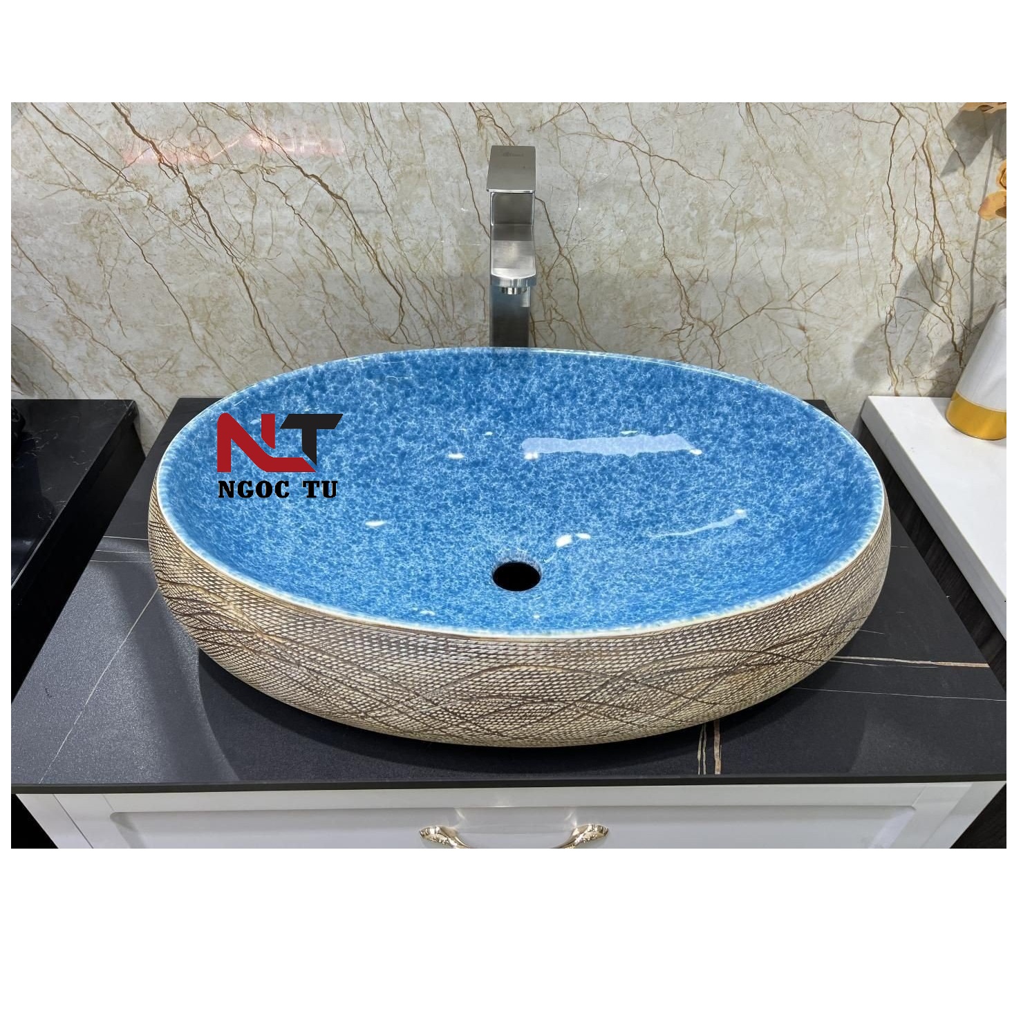 CHẬU RỬA MẶT, LAVABO NHẬP KHẨU CAO CẤP GROVES MEN XANH NGỌC 8126