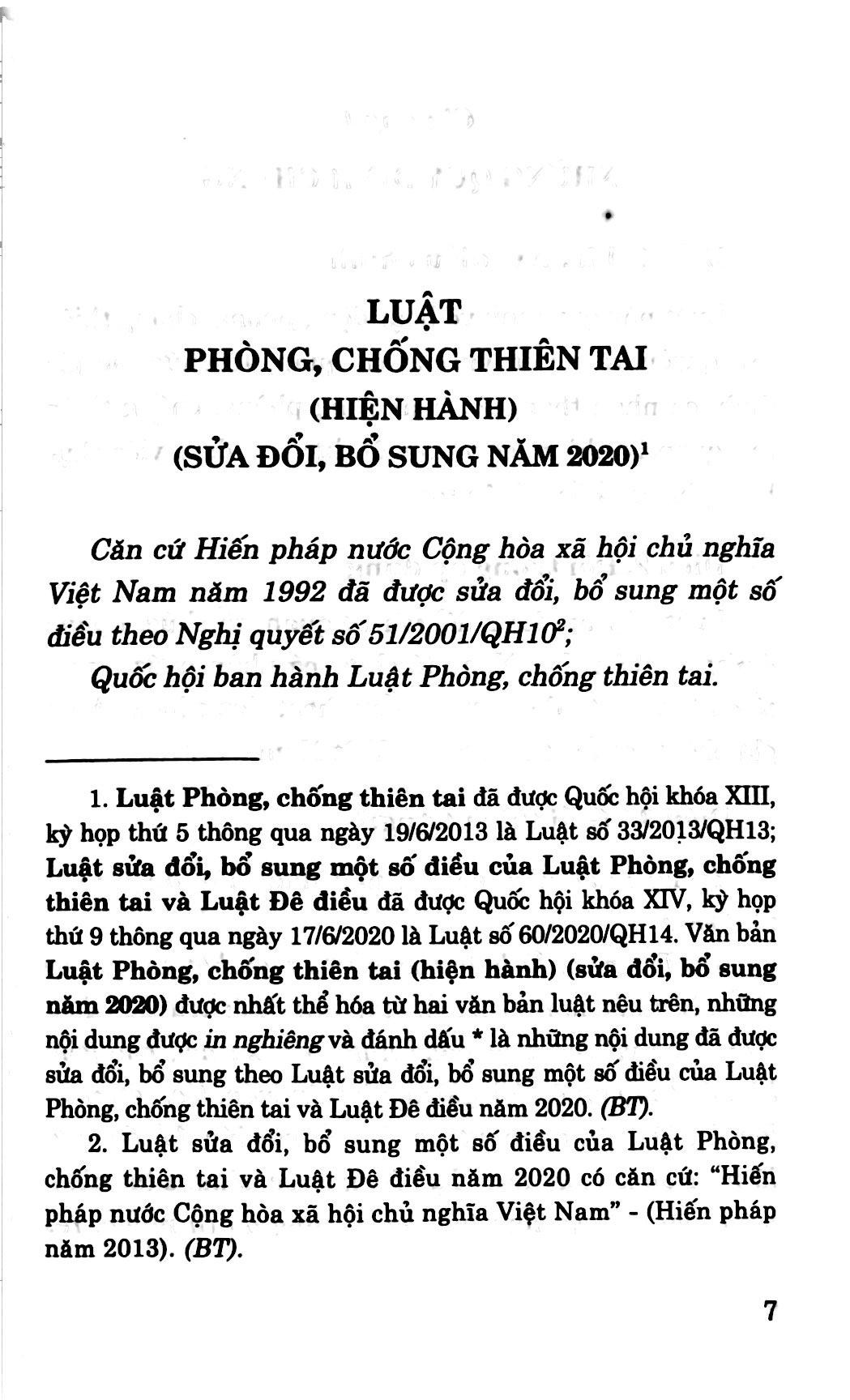 Luật Phòng, Chống Thiên Tai (Hiện Hành)(Sửa Đổi, Bổ Sung Năm 2020)