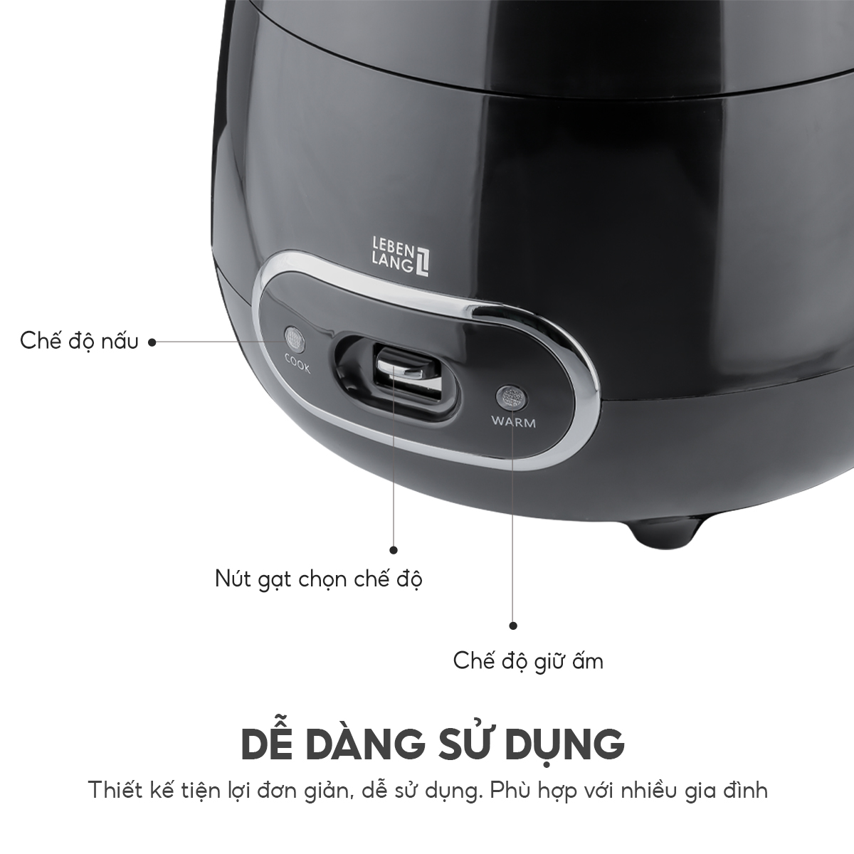 Nồi cơm điện Lebenlang LBL0589 dung tích 1200ml, công suất 500W, thiết kế đơn giản hiện đại - hàng chính hãng