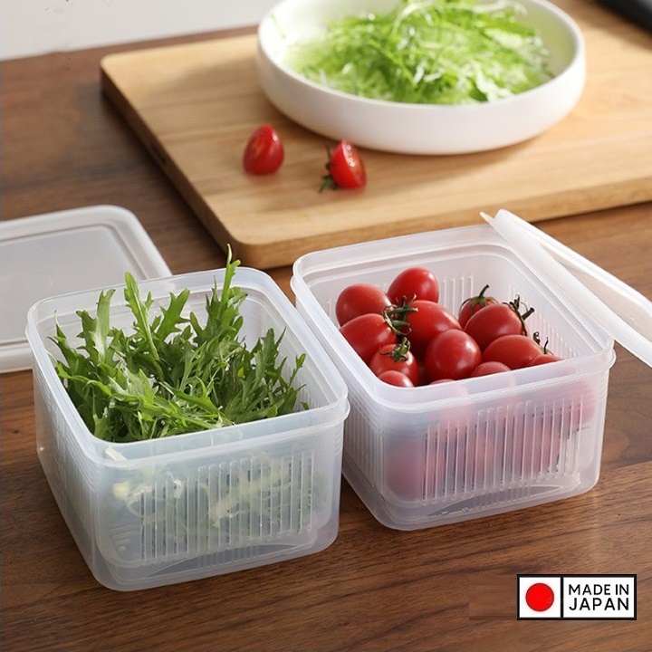 Hộp đựng thực phẩm 2 lớp đến từ Nhật Bản, thiết kế kín giúp thực phẩm tươi lâu hơn, có 2 lớp giúp rau thịt không bị úng nước