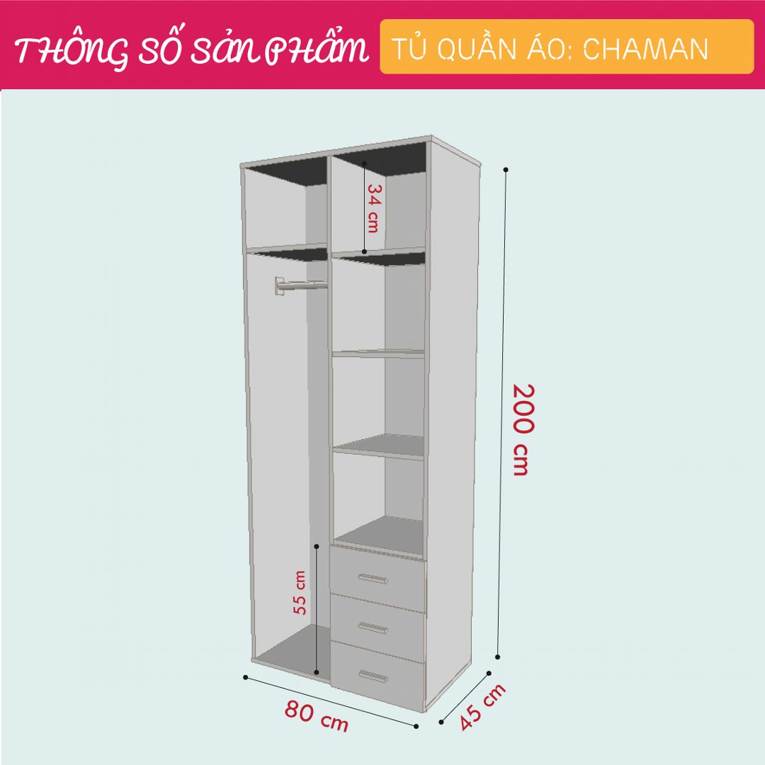 Tủ quần áo mini bằng gỗ công nghiệp cho bé SMLIFE Chaman