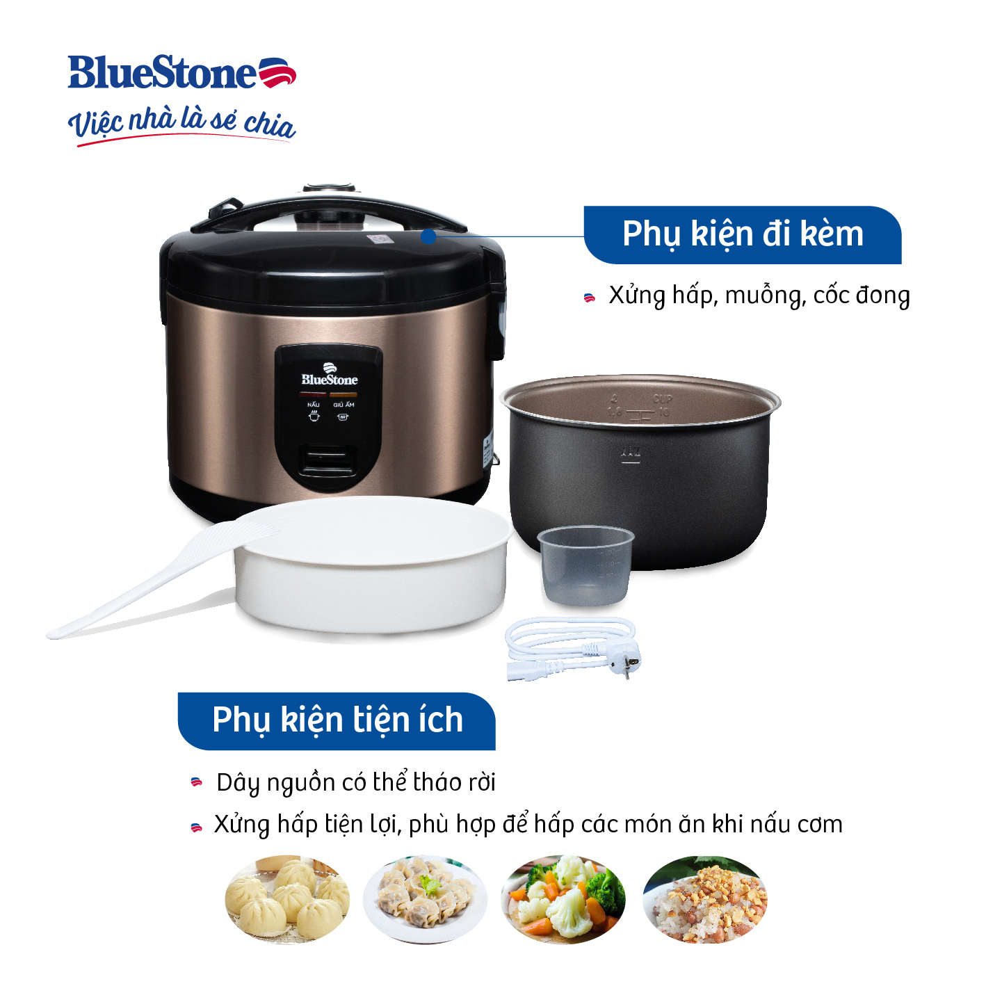 Nồi cơm điện nắp gài BlueStone RCB-5519 (1,8L -700W) - Hàng chính hãng