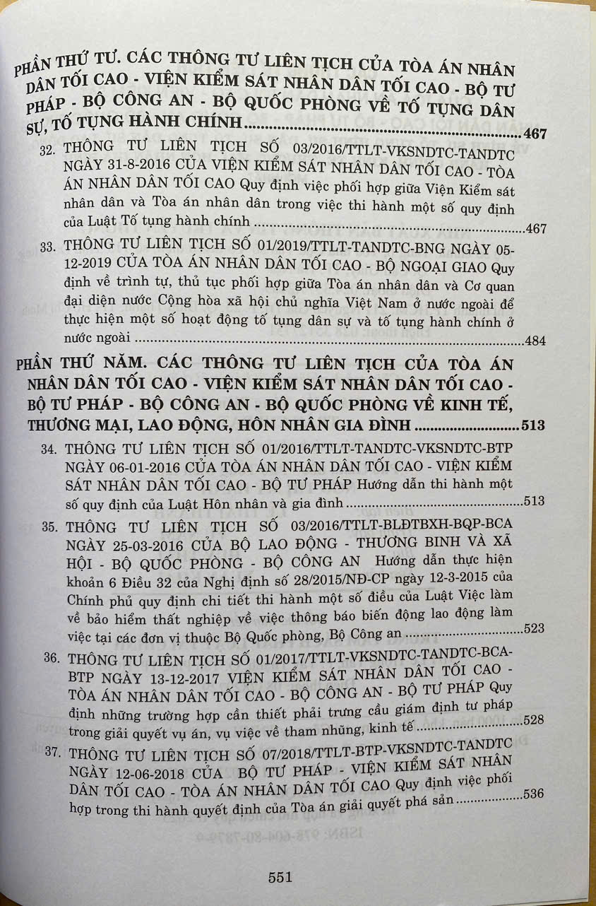 Các Thông Tư Liên Tịch Của Toà Án Nhân Dân Tối Cao, Viện Kiểm Sát Nhân Dân Tối Cao, Bộ Tư Pháp, Bộ Công An, Bộ Quốc Phòng Về Hình Sự, Tố Tụng Hình Sự, Dân Sự, Tố Tụng Dân Sự, Hành Chính, Kinh Tế, Thương Mại, Lao Động, Hôn Nhân Gia Đình Mới Nhất