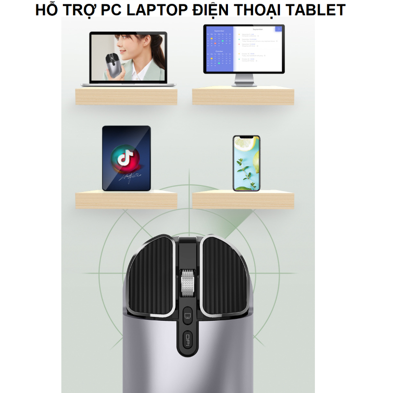 Chuột không dây M203 - Bluetooth + USB Wireless 2.4G - Pin sạc typeC - Chống ồn - chống mỏi cổ tay hàng nhập khẩu