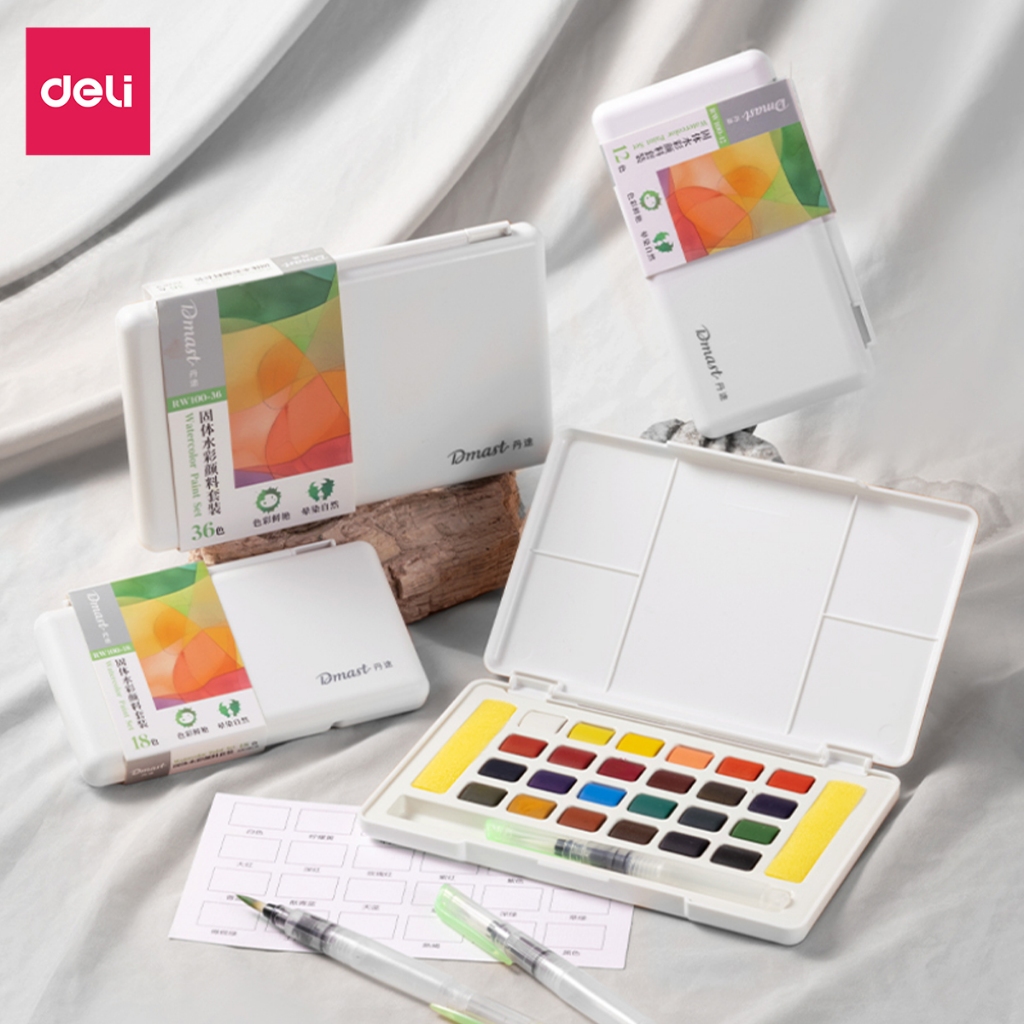 Màu Nước Dạng Nén Dmast Solid Water Color 12/18/24/36 Màu Deli - Màu Nước Nén Mịn Loang Màu Tốt Kèm Bút Vẽ