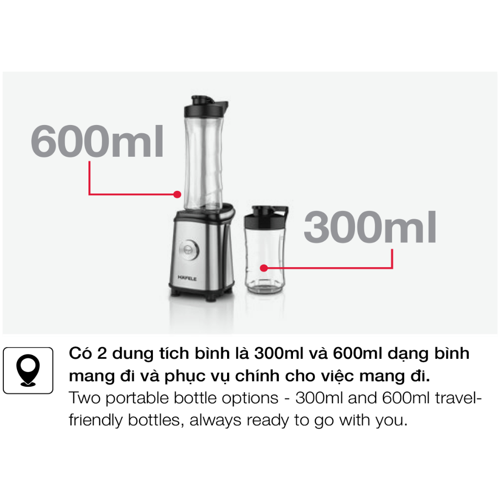 Máy xay sinh tố mini 2 bình Häfele HS-B061MX 535.43.293 - Hàng chính hãng