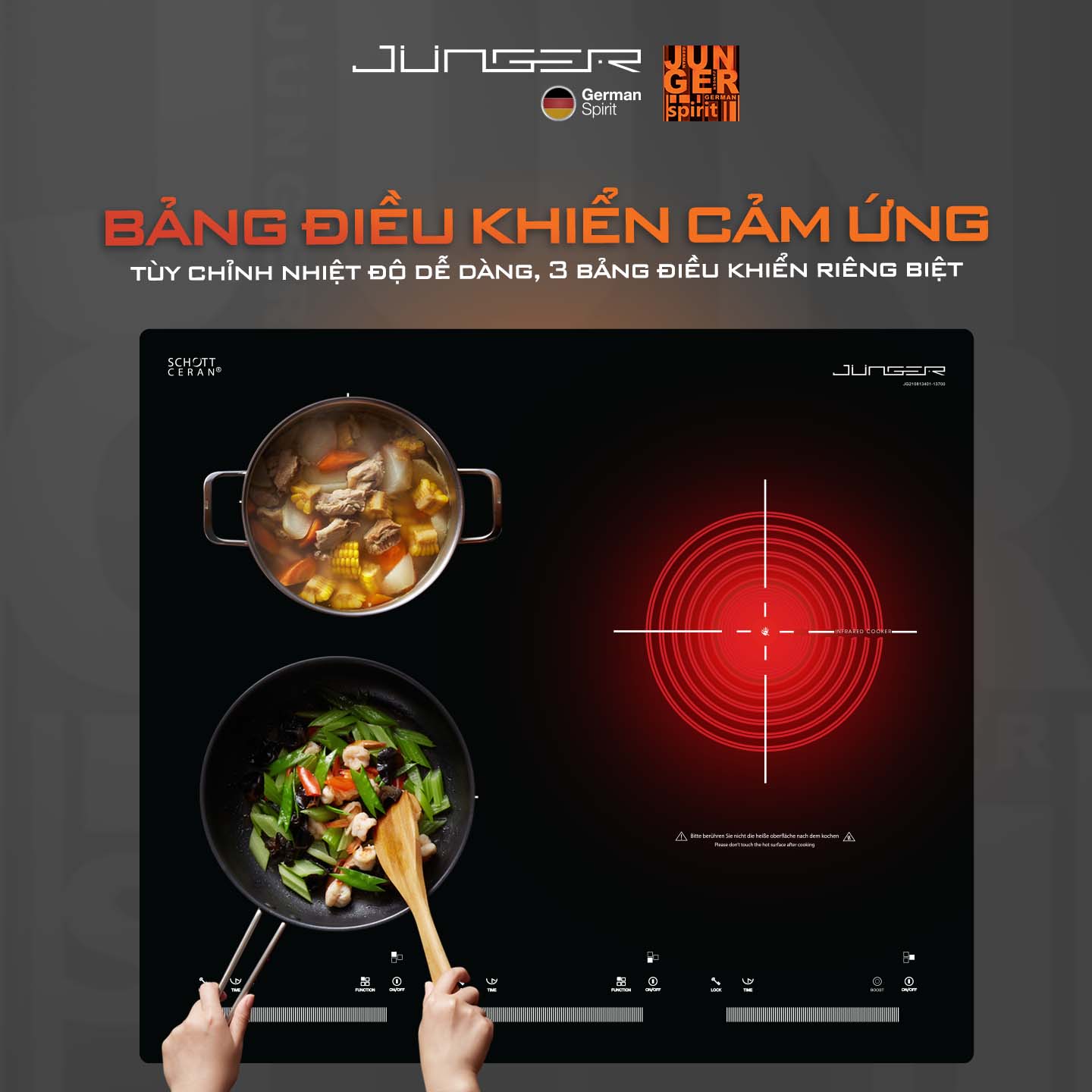 Bếp ba điện 2 từ 1 hồng ngoại Junger CEJ-300-IIF | Công suất 5400W | Bảo hành 3 năm hàng chính hãng