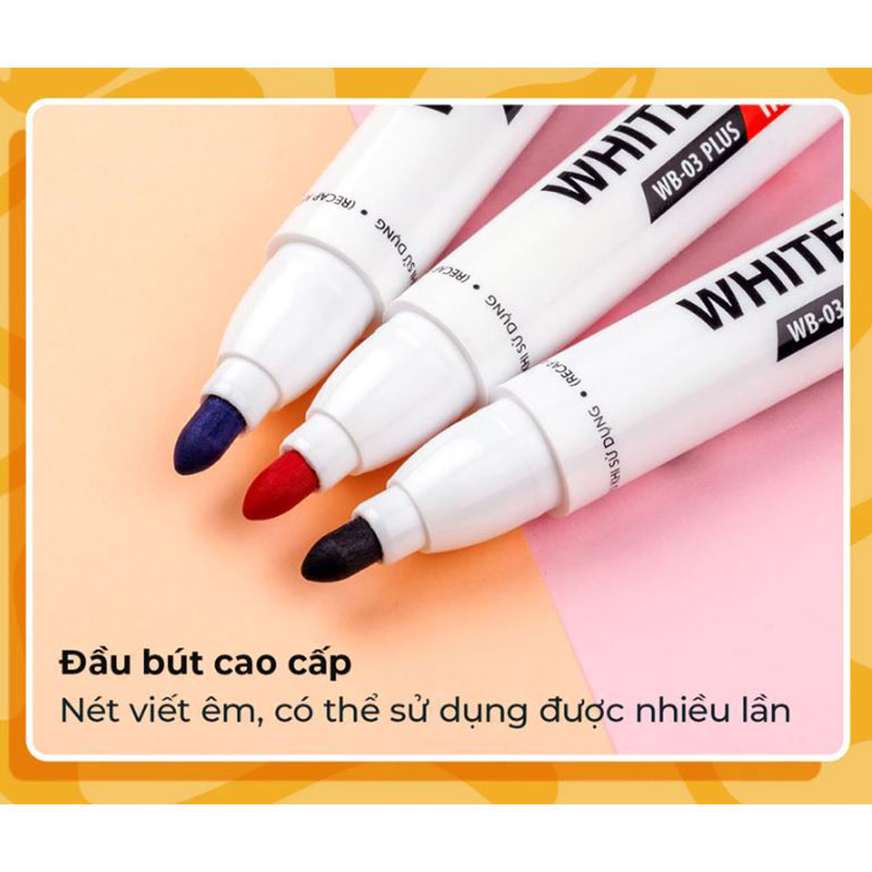 Bút viết bảng Thiên Long WB-03 Plus - Whiteboard Marker màu mực mới đậm nét hơn, dễ xóa sạch và an toàn cho da tay