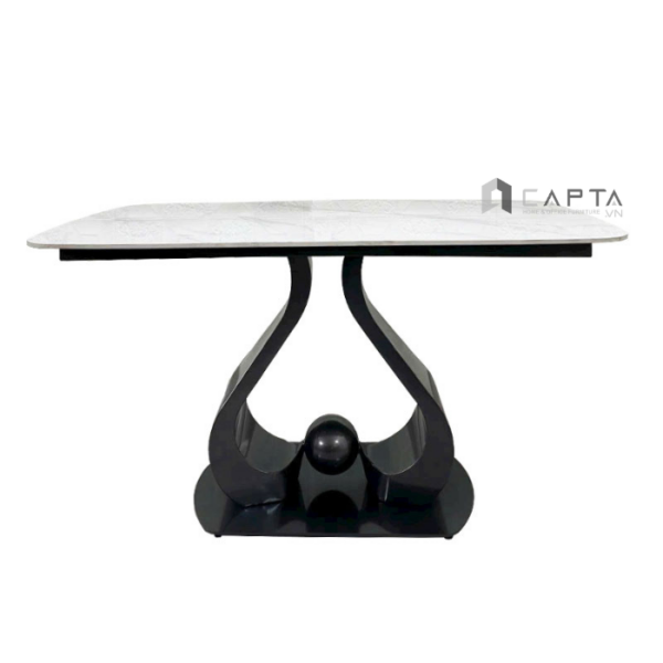 Bàn ăn lớn mặt đá ceramic 1m8 TN1230-18E Bàn tiếp khách mặt đá chân thép sơn carbon màu đen tại tp hcm
