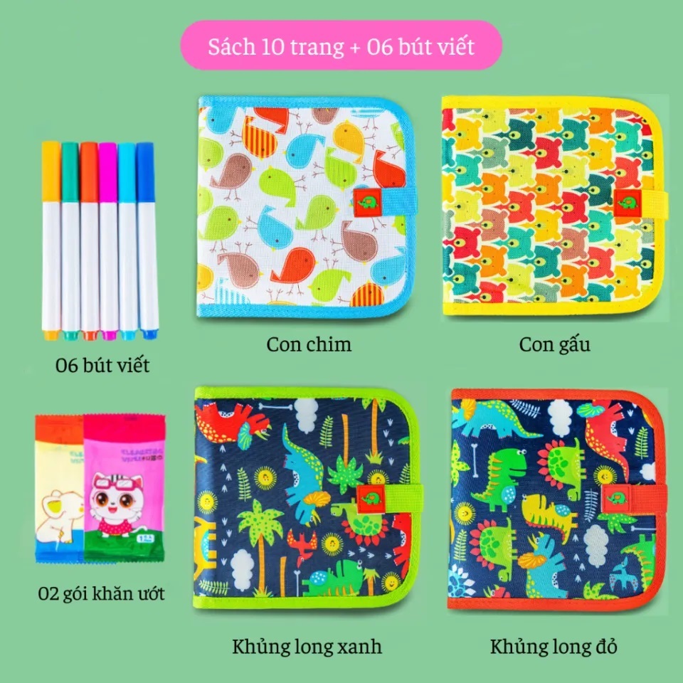 Vở Vẽ Xóa Được, Vở Tự Xóa, Sách Viết Xóa Được 10 Trang Tặng Kèm 6 Bút - Hàng Chính Hãng