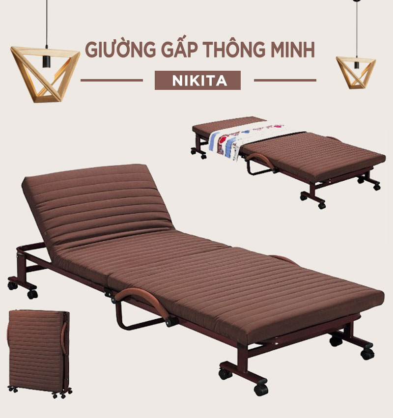 Giường gấp gọn văn phòng, có bánh xe di chuyển tiện lợi - Hàng chính hãng NIKITA