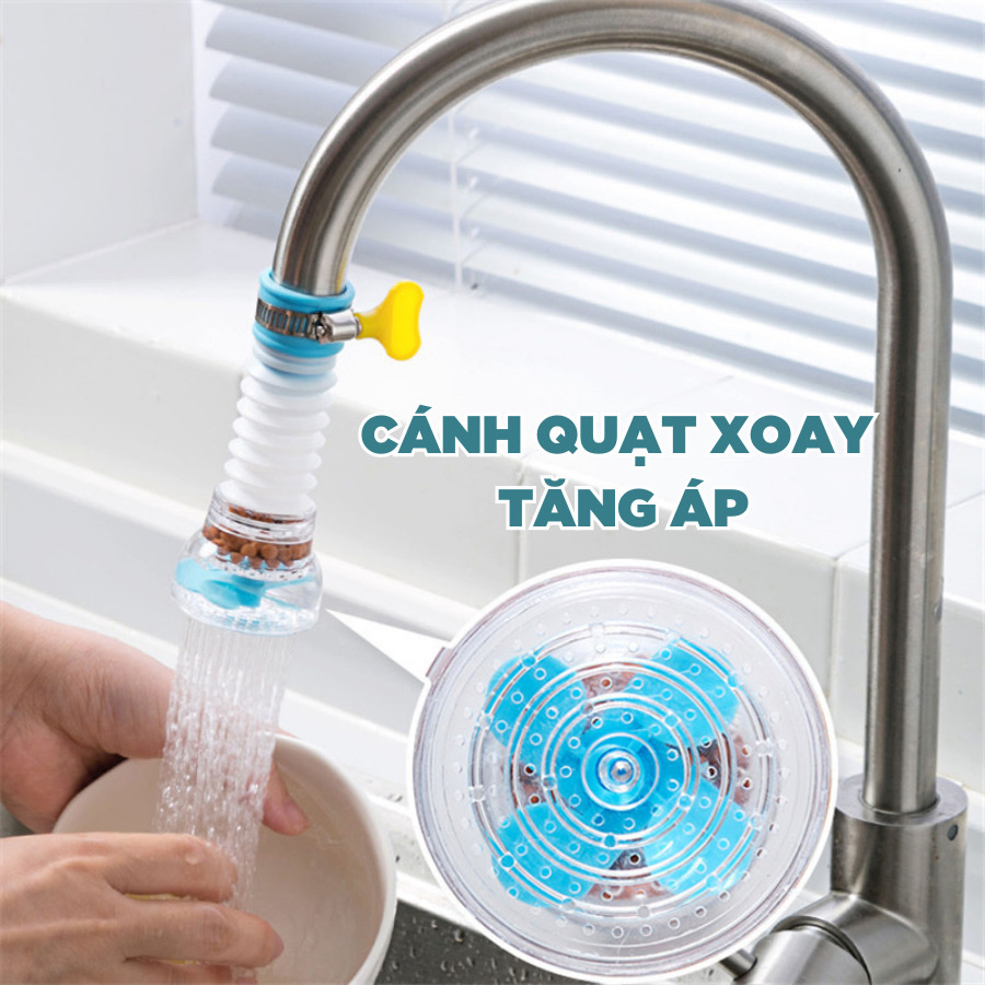 Vòi tăng áp suất có thể xoay 360 độ cho bồn rửa chén , thiết kế dạng vòi sen dùng để điều chỉnh dòng nước ở bồn rửa , có than hoạt tính phù hợp với tất cả các vòi