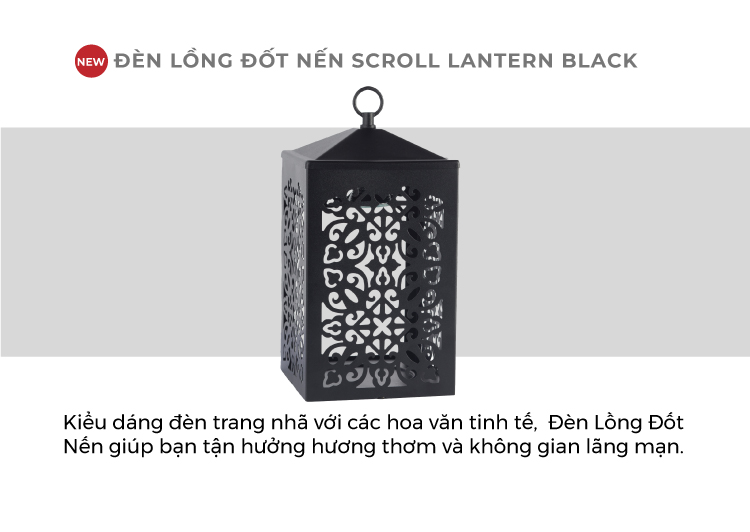 Đèn lồng đốt nến Scroll Lantern Black