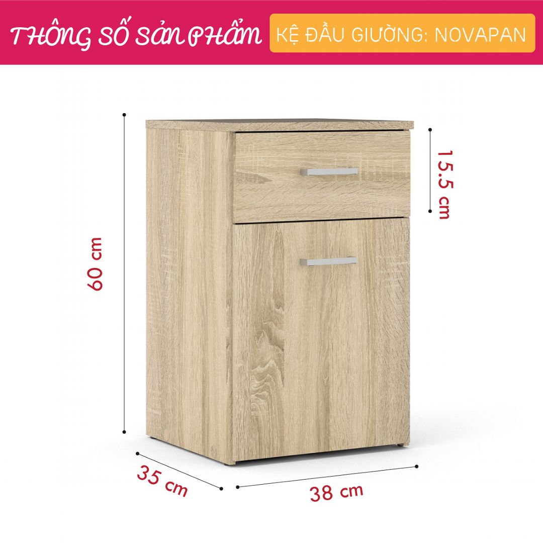 Tủ Đầu Giường Nhỏ Gọn Bằng Gỗ SMLIFE Novapan