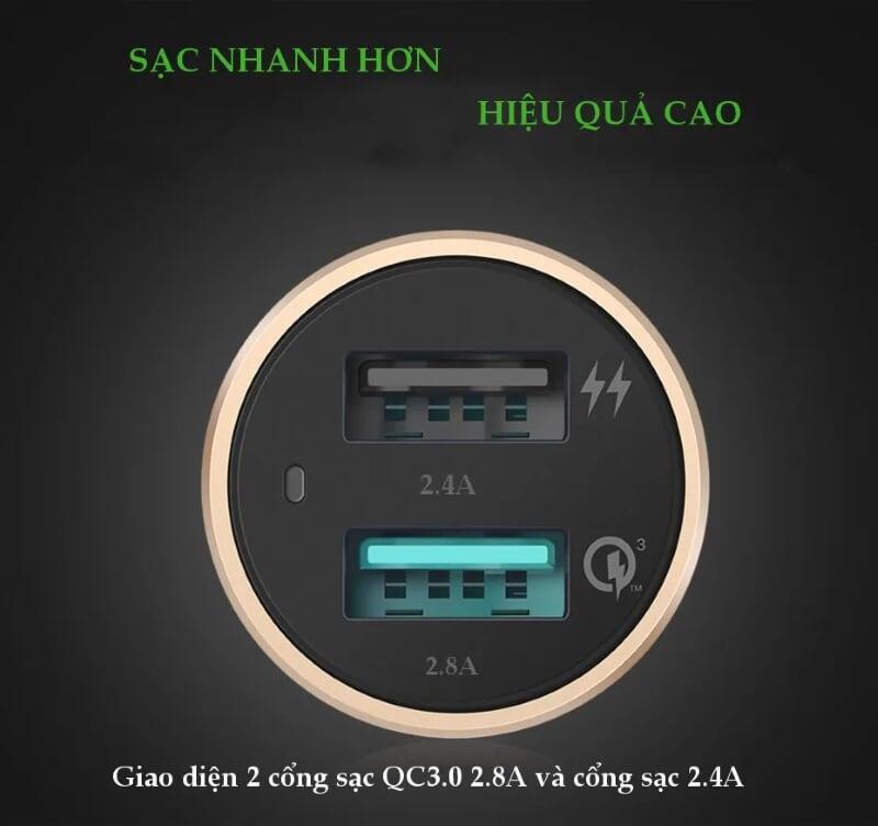 Ugreen UG30514CD130TK 48W màu Vàng Bộ sạc ô tô 2 cổng USB 2.4A + QC 3.0 - HÀNG CHÍNH HÃNG