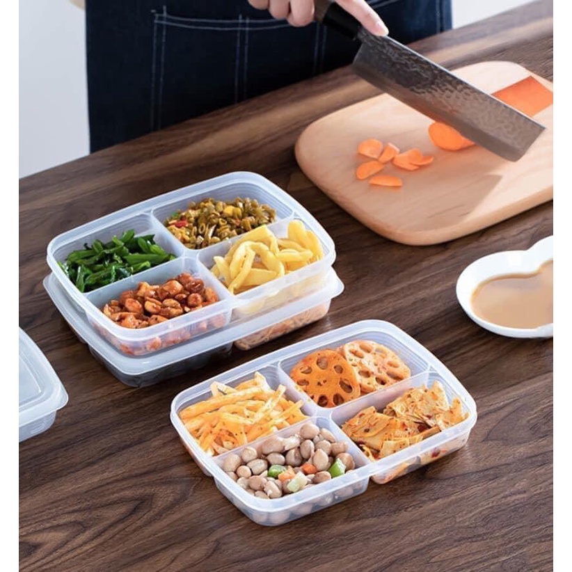 Set 02 hộp thực phẩm chia ngăn 710ml, thiết kế nắp mềm dẻo bảo đảm kín hơi và chống tràn - nội địa Nhật Bản