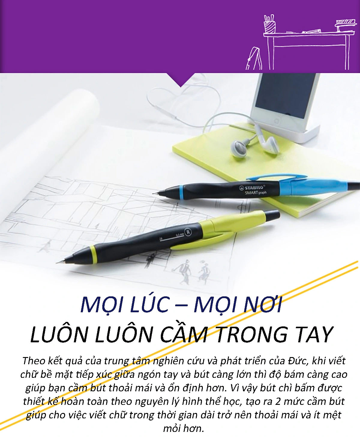 Bút chì bấm STABILO SMARTgraph 0.5mm - Cam