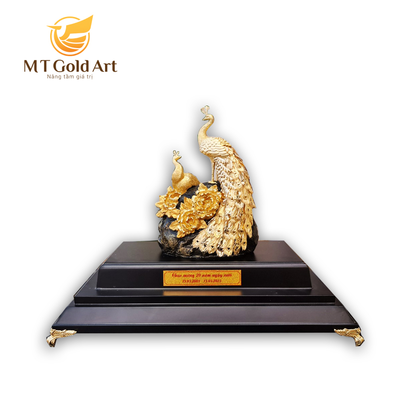 Tượng Đôi Chim Công Dát Vàng 24K MT Gold Art M09(29x17x34cm)- Hàng chính hãng, quà tặng dành cho sếp, khách hàng, đối tác