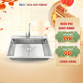 Bộ chậu rửa chén INOX 304 LUSHINE D004 công nghệ tạo hình thủ công, bề mặt mài xước láng mịn, chống xước bền bỉ - Hoa Sen Home - Hàng chính hãng