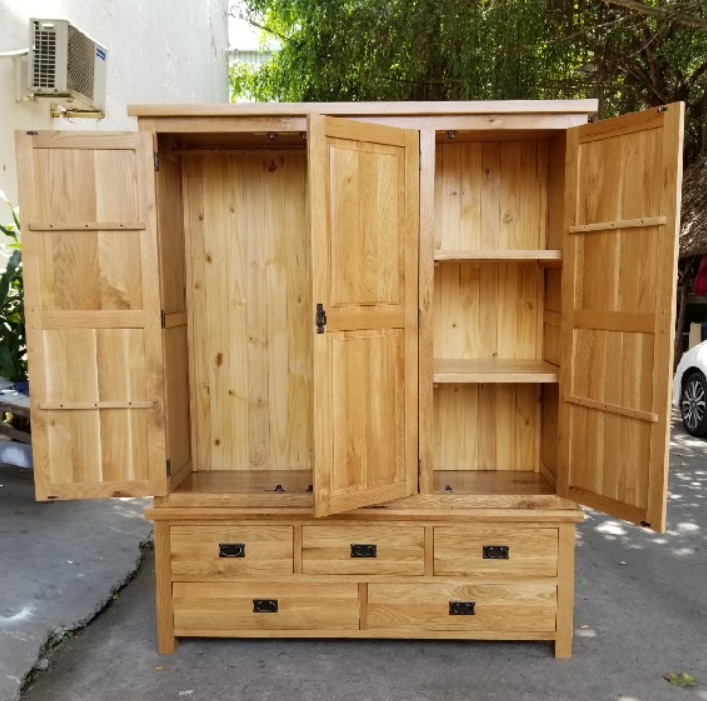 Tủ áo gỗ sồi 3 cánh 5 ngăn kéo Tundo KT 160 x 60 x 200cm