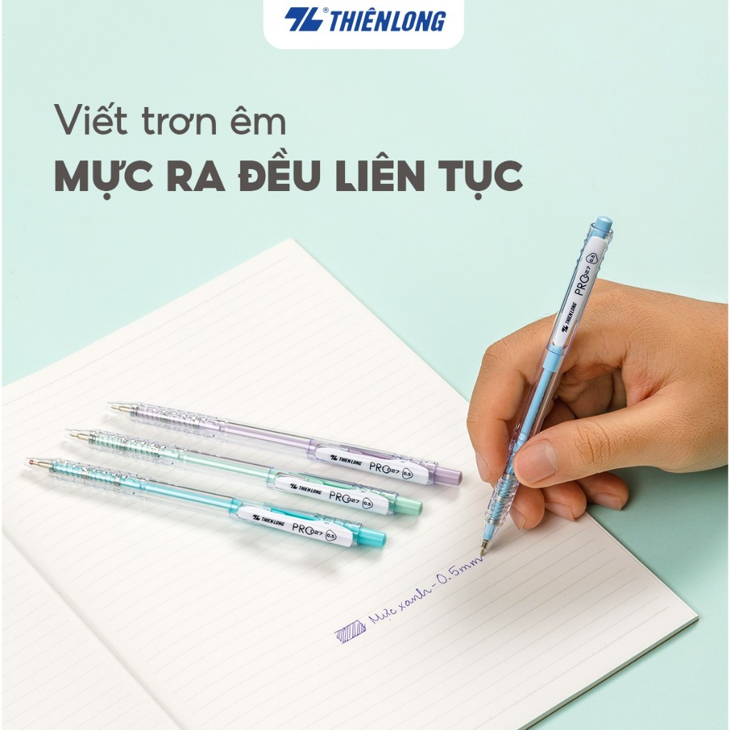 Combo 5/10/20 Bút bi Thiên Long PRO 027 ngòi cao cấp 0.5mm, thân bút màu pastel thời trang tự động thu ngòi TL-105