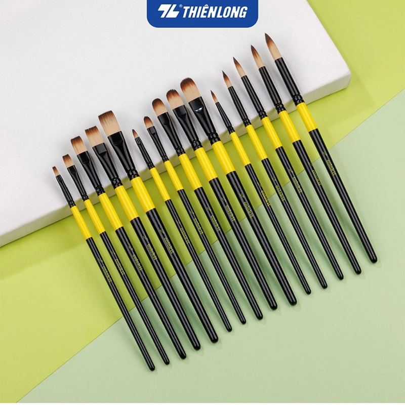 Bộ 5 Cọ vẽ màu nước Thiên Long đầu Round/ Flat/ Filbert - Cọ lông mềm cho cảm giác tô, vẽ êm mượt
