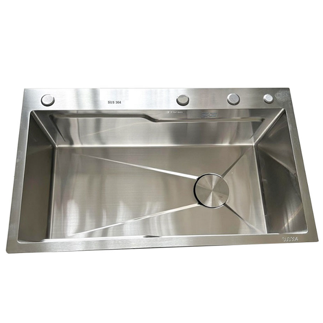 Combo chậu rửa chén bát 1 hố lớn Valenza 7846 inox sus304 chuẩn 100% kèm vòi rửa bát dáng Vuông Valenza sus304, bộ xả to ngăn mùi, khay inox kín-TẶNG BÌNH NƯỚC RỬA CHÉN
