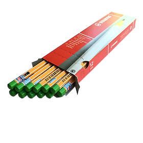 Hộp bút chì gỗ STABILO 2B thân sọc trắng - Hộp 12 bút thân sọc cam trắng đuôi đen (PC88/12-2B)