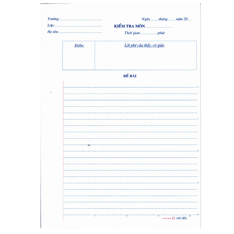 Giấy kiểm tra dòng kẻ ngang Hải Tiến 2029 dùng cho học sinh cấp 2, 3 (25 tờ đúp)