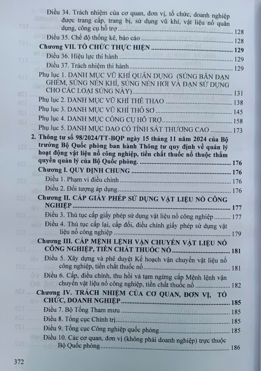 Luật Quản lý, sử dụng vu khi, vật liệu no và công cụ hỗ trơ, các văn bản quy định chi tiết, hướng dẫn thi hành
