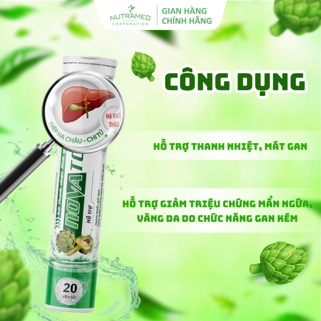 Viên sủi thanh nhiệt mát gan Novatop hỗ trợ thanh nhiệt, giảm nhiệt miệng, tiêu độc, mát gan (20 viên) - Nutramed