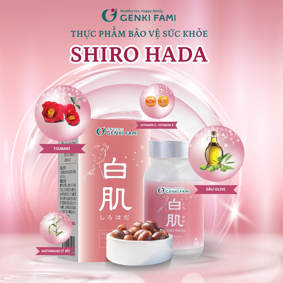 Viên Uống Trắng Da Mờ Sạm Nám Từ Thiên Nhiên Shiro Hada Genki Fami Nhật Bản Hộp 90 Viên