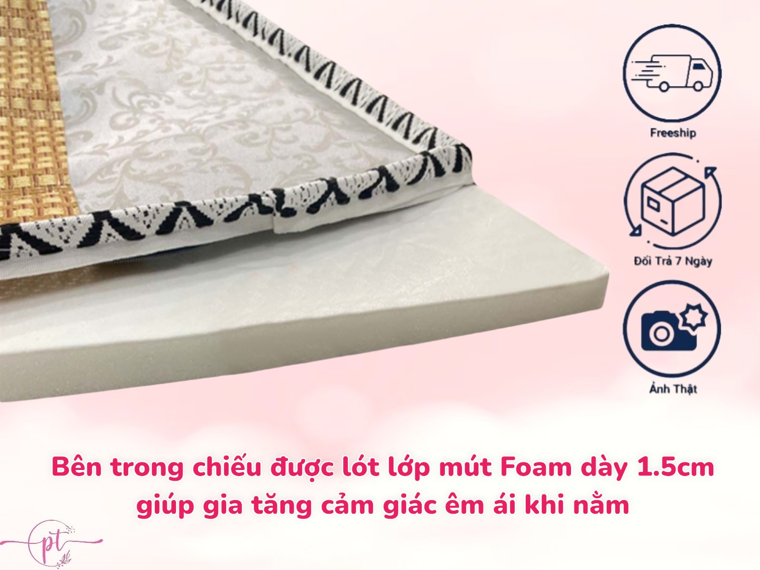 Chiếu Điều Hòa Sợi Mây Tổng Hợp Có Lớp Mút Foam Dày 3cm Đủ Size Thoáng Mát Và Êm Ái
