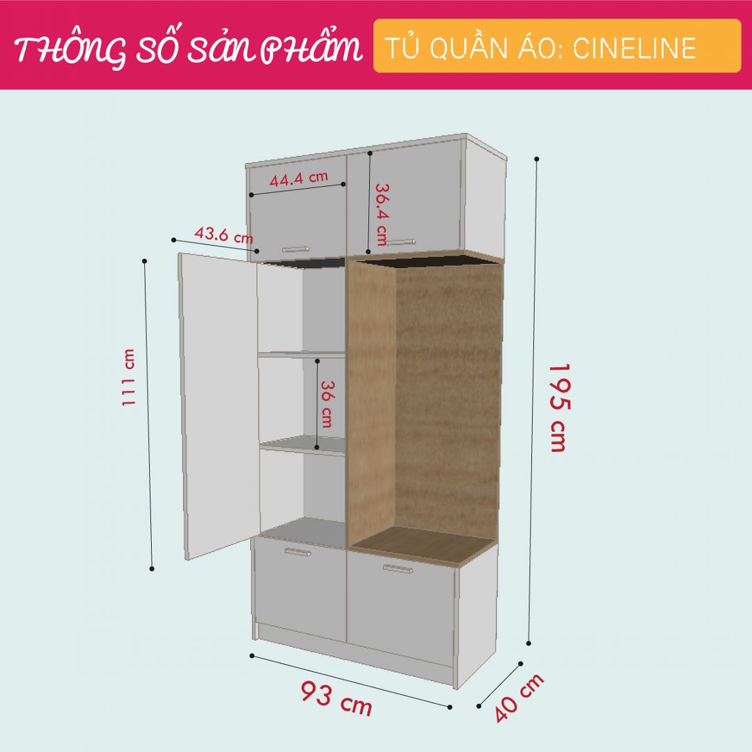 Tủ quần áo gỗ đẹp chất lượng cao SMLIFE Cineline