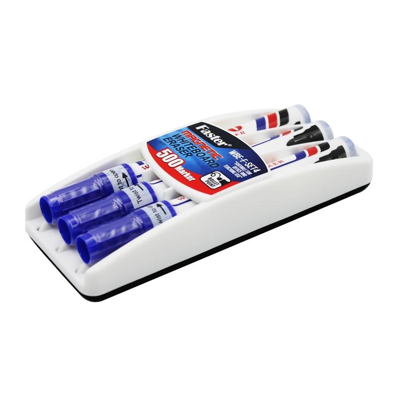 Vỉ 3 Bút Lông Bảng Faster 500 Mực Xanh + Đồ Bôi Bảng - Faster WBE-F-SET4-BL