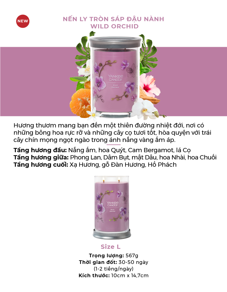 Nến ly tròn sáp đậu nành Yankee Candle size L (567g) - Wild Orchid