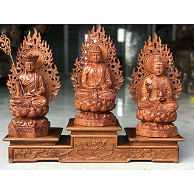 Bộ tượng phật tam thánh ngồi đài sen kt 40×20×20vm