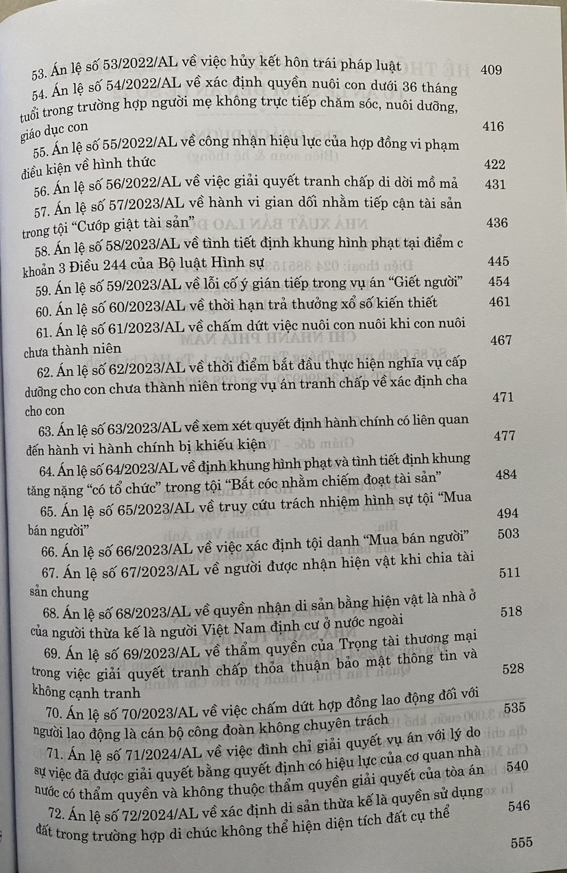 Hệ Thống Án Lệ Việt Nam ( hiện hành) Từ Án Lệ số 01 đến Án Lệ số 72