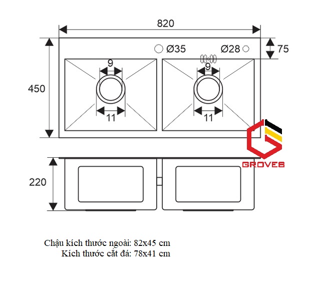 COMBO CHẬU RỬA BÁT, RỬA CHÉN ĐÚC SUS 304 VÀ VÒI RỬA BÁT nóng lạnh dây rút SUS 304