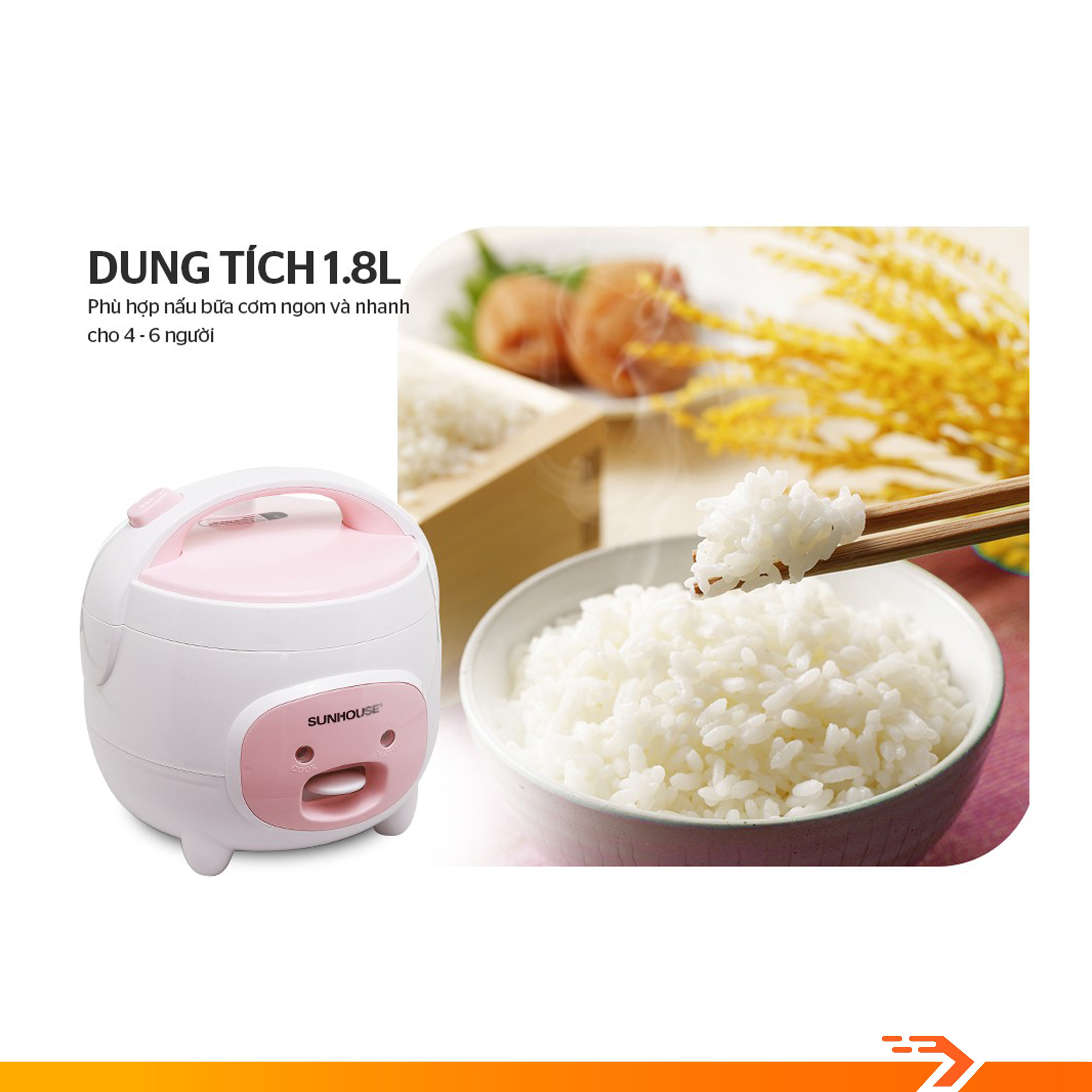 Nồi Cơm Điện Sunhouse 1.8 lít SHD8607W - Hàng Chính Hãng