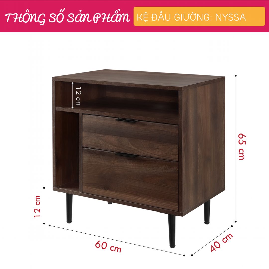 Kệ đầu giường nhỏ gọn thiết kế đa năng SMLIFE Nyssa