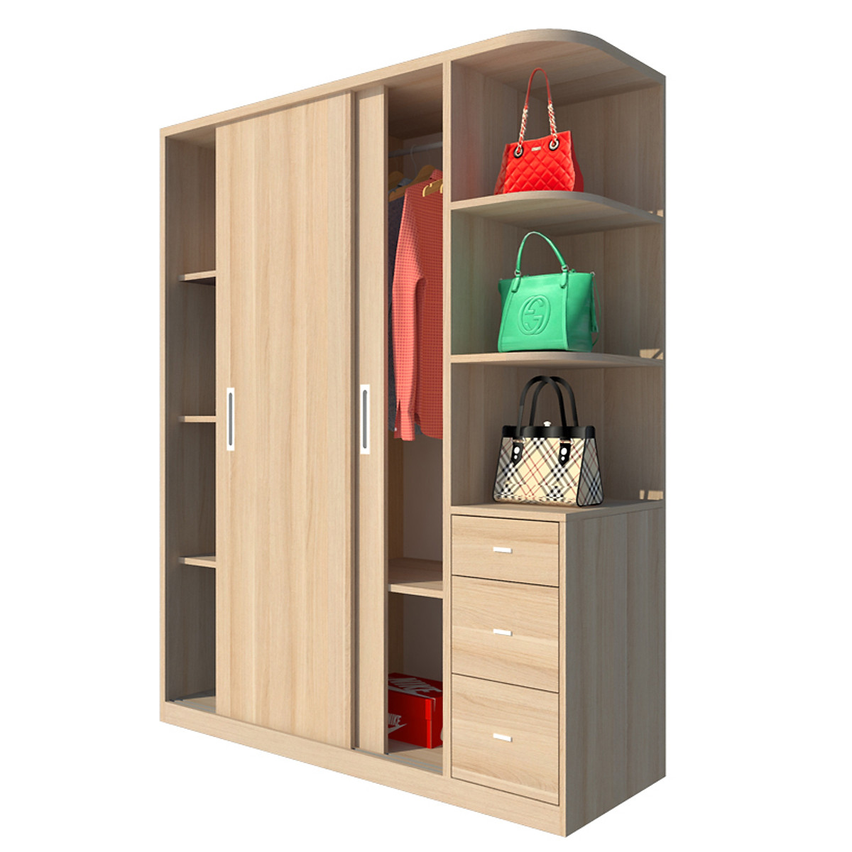 Tủ quần áo gỗ MDF Tundo cửa lùa màu sồi 160 x 55 x 200cm