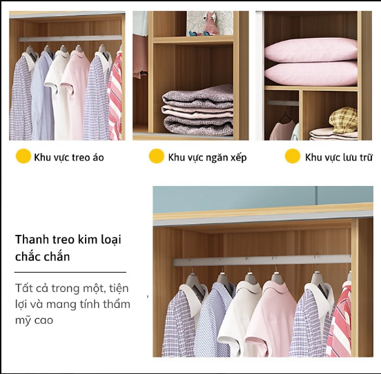 Tủ Quần Áo 3 Cánh Cửa Mini Đa Dụng OHAHA MN003 - Kiểu Nội Thất Lắp Ráp