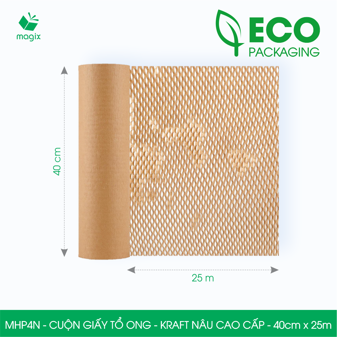 MHP4N - 40cm x 25m - Cuộn giấy tổ ong chống sốc - Kraft nâu Cao Cấp - Giấy gói hàng, gói quà