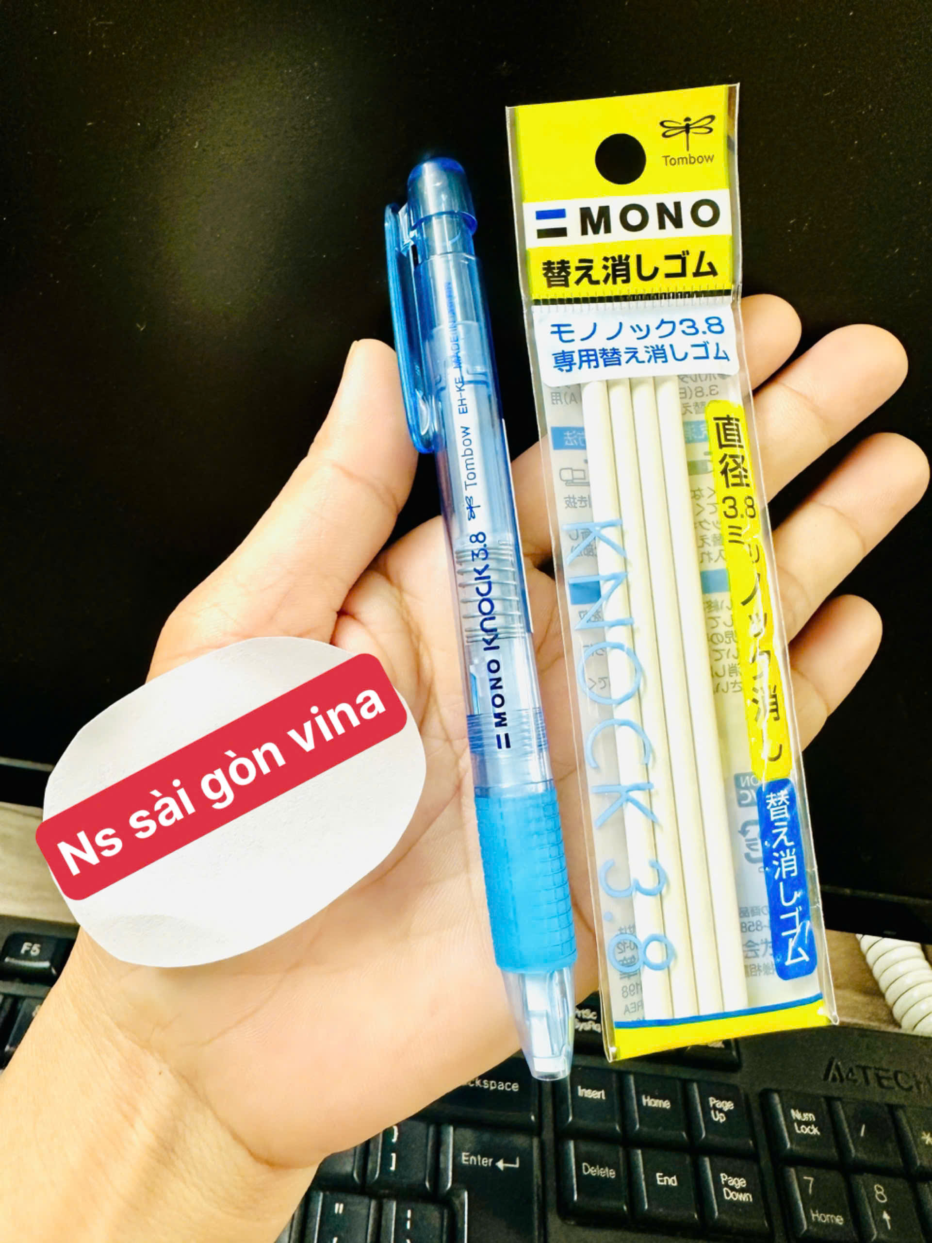 Gôm Bút Dạng Bấm Mono EH-KE 40 Chính Hãng Tombow, Đường Kính Gôm 3.8mm, Có Ruột Thay Thế Túi 4 Cây Gôm Knock 3.8 ER-AE