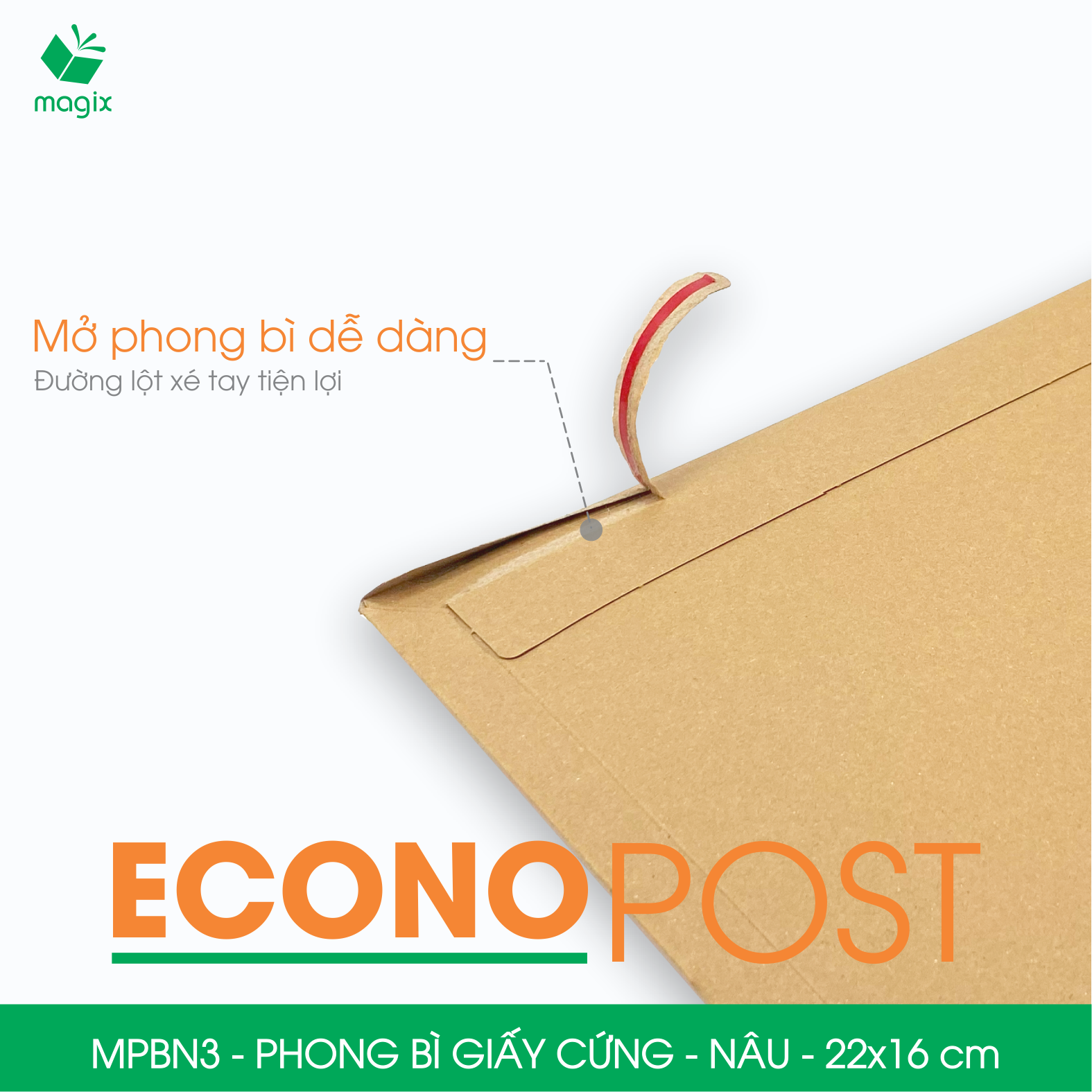 MPBN3 - 22x16 cm - Combo 60 phong bì giấy cứng đóng hàng màu nâu thay thế túi gói hàng
