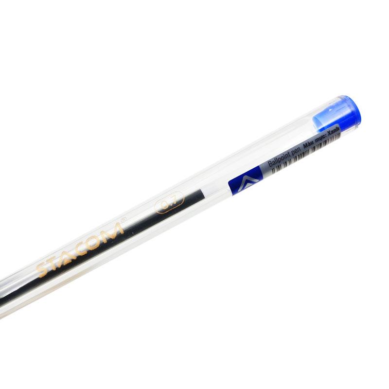 Bút Bi 0.7 mm Ballpoint Pen Thân Trong - Nắp Gài - Stacom BP2017 - Mực Xanh